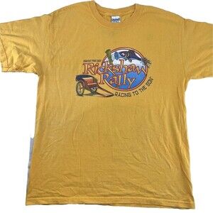 VTG Far Out Rickshaw Rally Racing to the Son Yellow Tshirt Size L